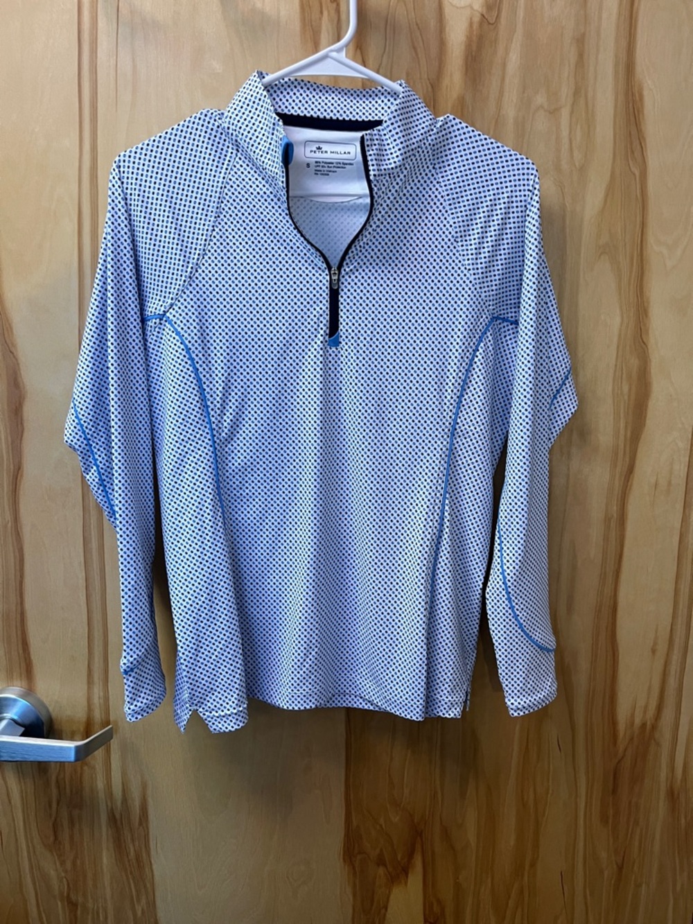 Peter Millar White and Blue Microdot Quarter-Zip Pullover